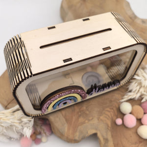 Regenbogen Spardose personalisiert mit Namen in Wunschfarben, Sparbüchse, Sparschwein, Geldgeschenk, Geschenk Geburt, Taufe, Geburtstag