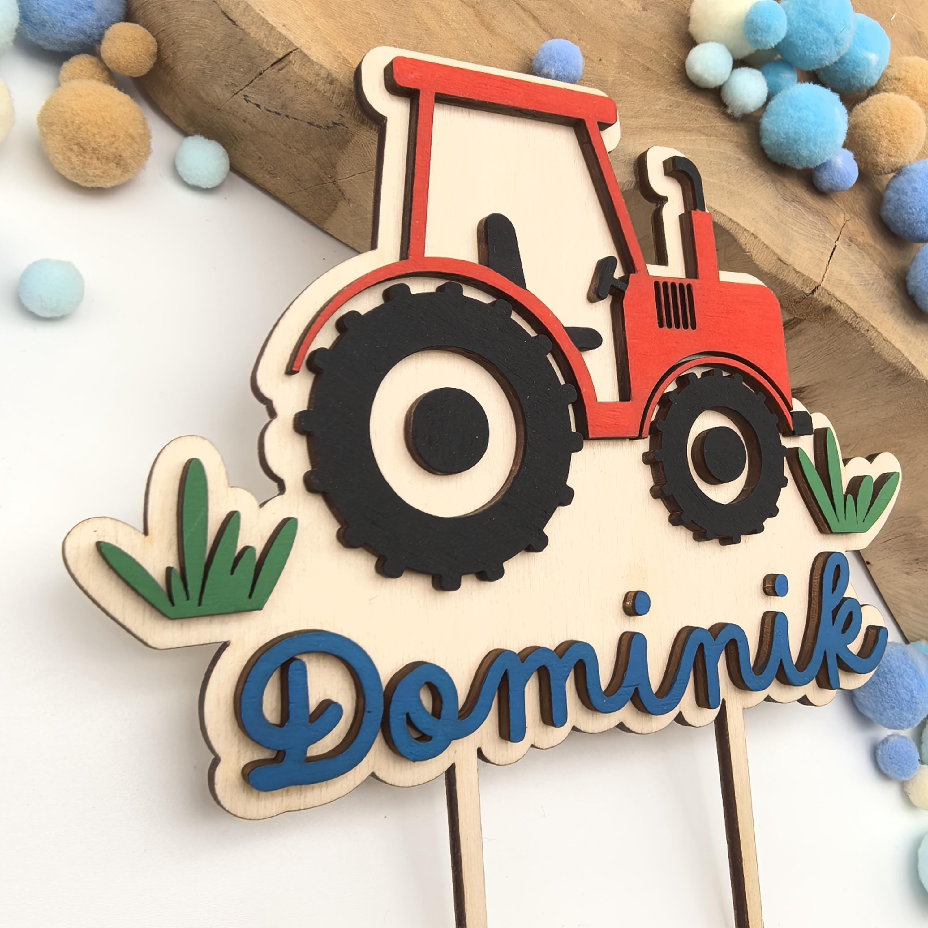 personalisierter Traktor Caketopper mit Geburtstags Zahl, gefertigt in deinen Wunschfarben, Cake Topper, Tortenstecker, Kindergeburtstag