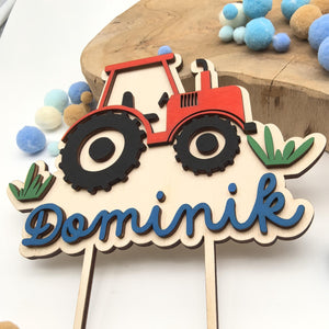 personalisierter Traktor Caketopper mit Geburtstags Zahl, gefertigt in deinen Wunschfarben, Cake Topper, Tortenstecker, Kindergeburtstag