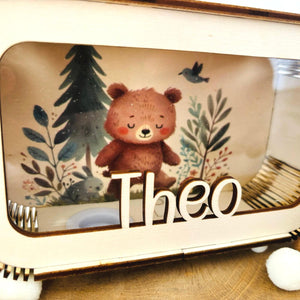 Süße Teddy Spardose personalisiert mit Namen in Wunschfarben, Sparbüchse, Sparschwein, Geldgeschenk, Geschenk zur Geburt, Taufe, Geburtstag