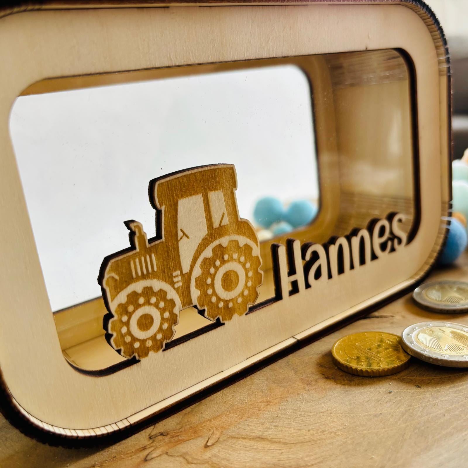 Traktor Spardose personalisiert mit Namen, Sparbüchse, Sparschwein, Geldgeschenk, Geschenk zur Geburt, Taufe, Geburtstag, Trecker