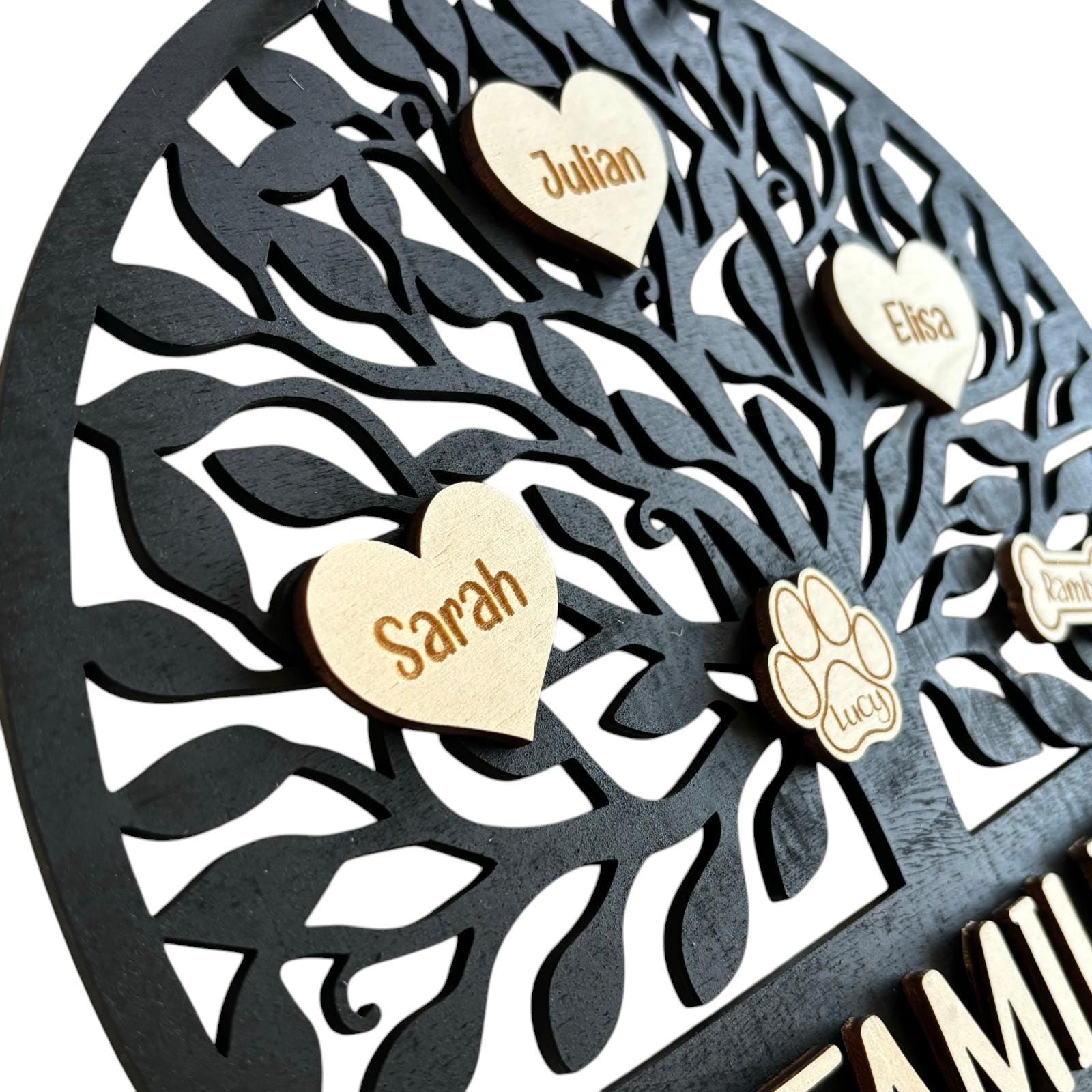 personalisierter Türkranz Baum des Lebens mit Familiennamen, Geschenk Hochzeit, Einzug, Türschild, Haustier, Familienstammbaum