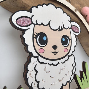 Süßes Schaf Türschild personalisiert fürs Kinderzimmer, gefertigt in Wunschfarben, Geschenk Taufe, Geburt, Kindergeburtstag, Schäfchen