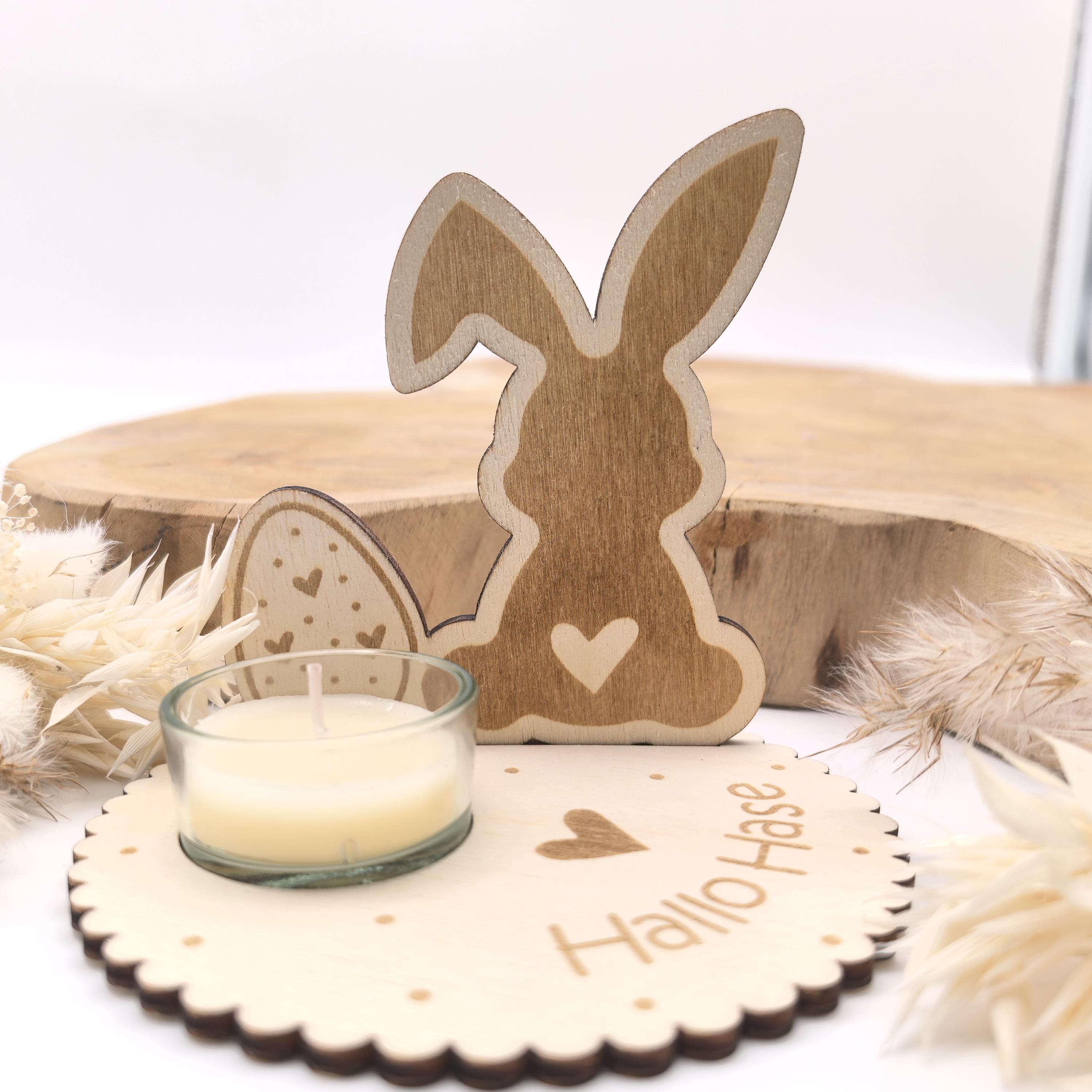 Osterhase Teelichthalter personalisiert mit deinem Text / Name, inklusive Glas Teelichthalter, Tischdeko, Kerzenständer, Osterdeko, Ostern
