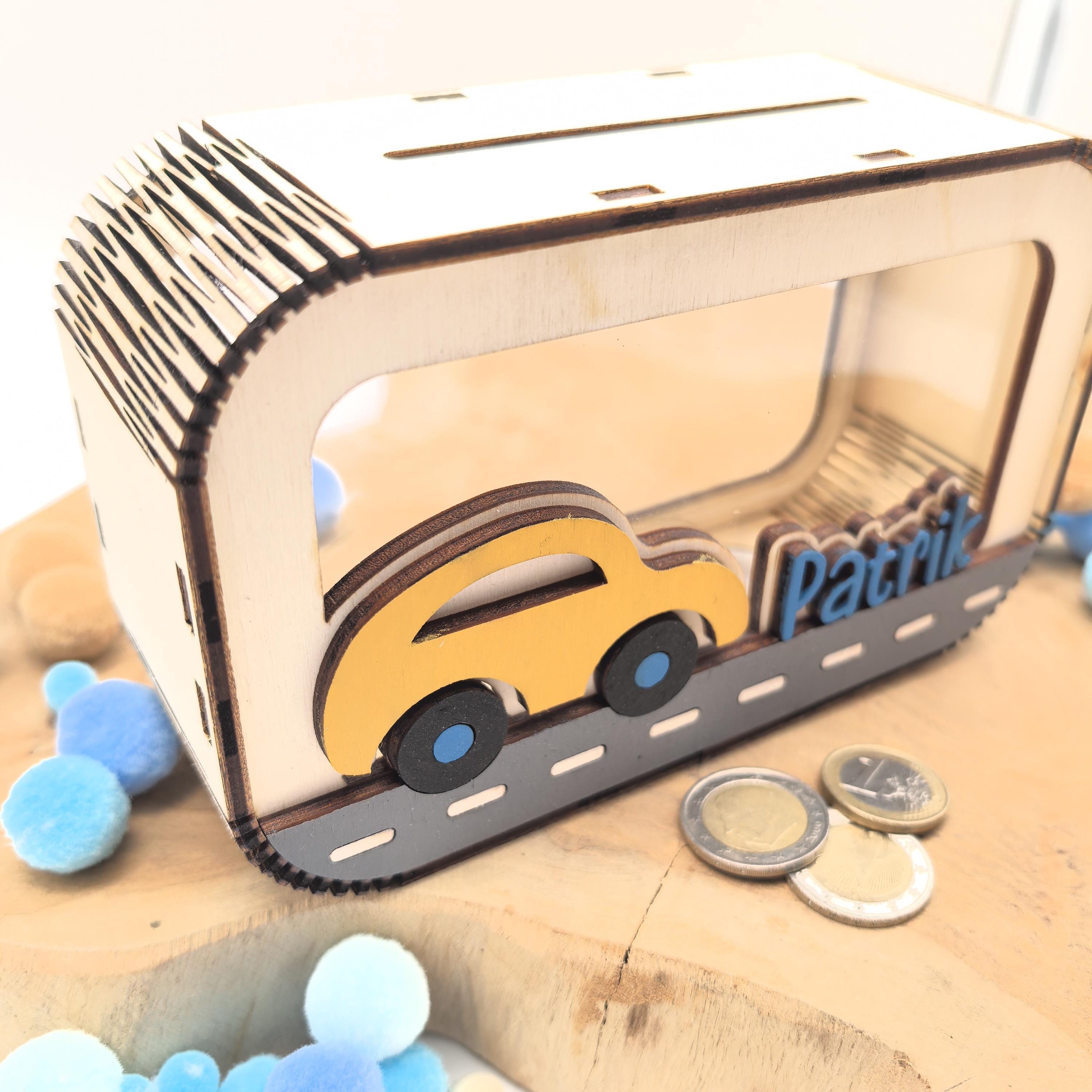 Auto Spardose personalisiert mit Namen in Wunschfarben, Sparbüchse, Sparschwein, Geldgeschenk, Geschenk zur Geburt, Taufe, Geburtstag