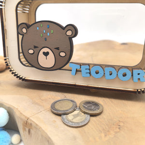 Bär Spardose personalisiert mit Namen in Wunschfarben, Sparbüchse, Sparschwein, Geldgeschenk, Geschenk Geburt, Taufe, Geburtstag, Teddy