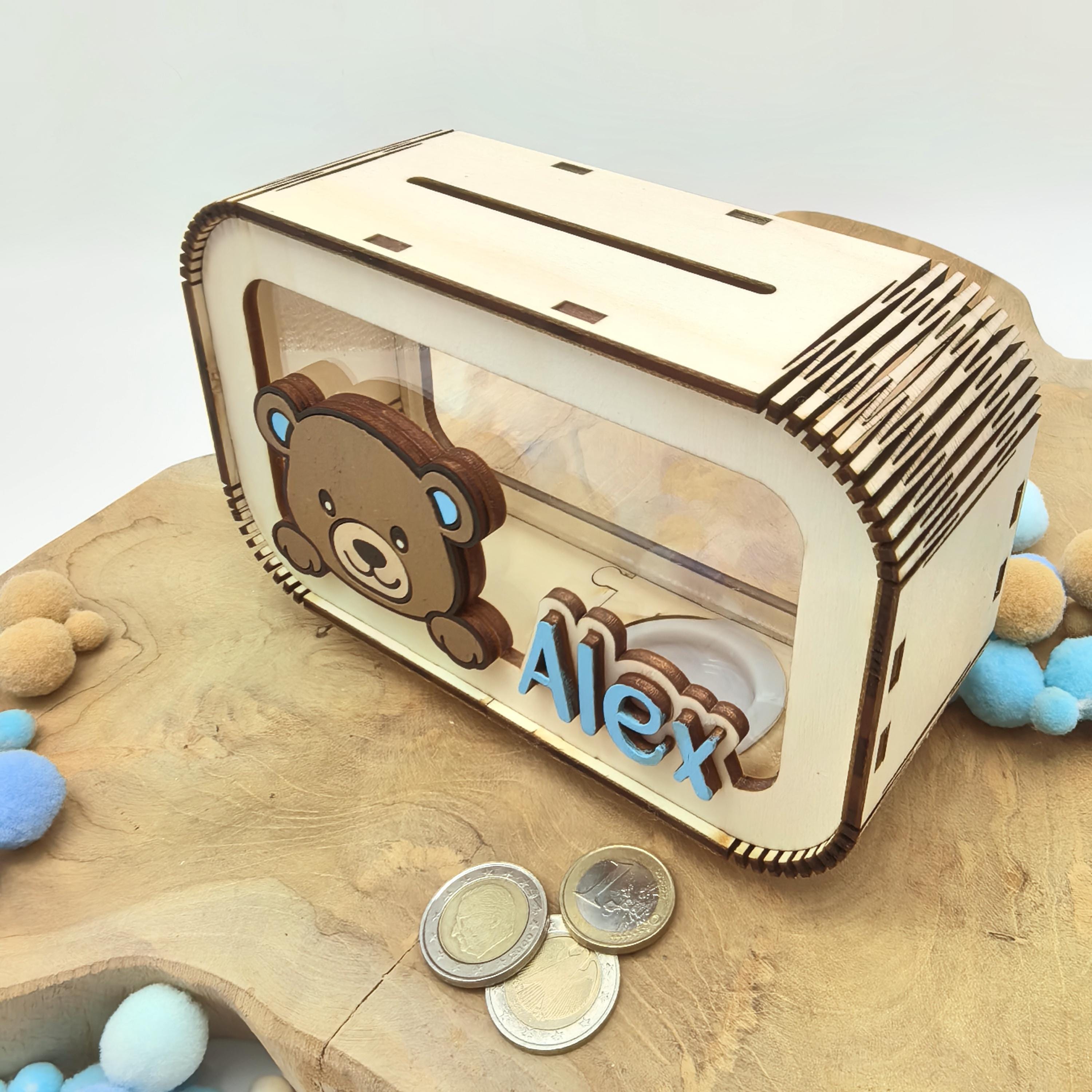 Bär Spardose personalisiert mit Namen in Wunschfarben, Sparbüchse, Sparschwein, Geldgeschenk, Geschenk Geburt, Taufe, Geburtstag, Teddy