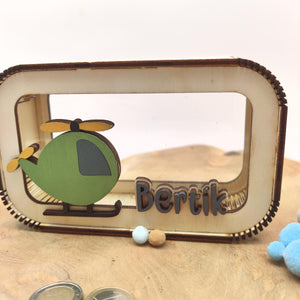 Hubschrauber Spardose personalisiert mit Namen in Wunschfarben, Sparbüchse, Sparschwein, Geldgeschenk, Geschenk Geburt, Taufe, Geburtstag