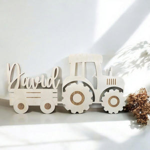 Türschild Traktor personalisiert fürs Kinderzimmer, gefertigt in Wunschfarben, Geschenk Taufe, Geburt, Kindergeburtstag Trecker Namensschild