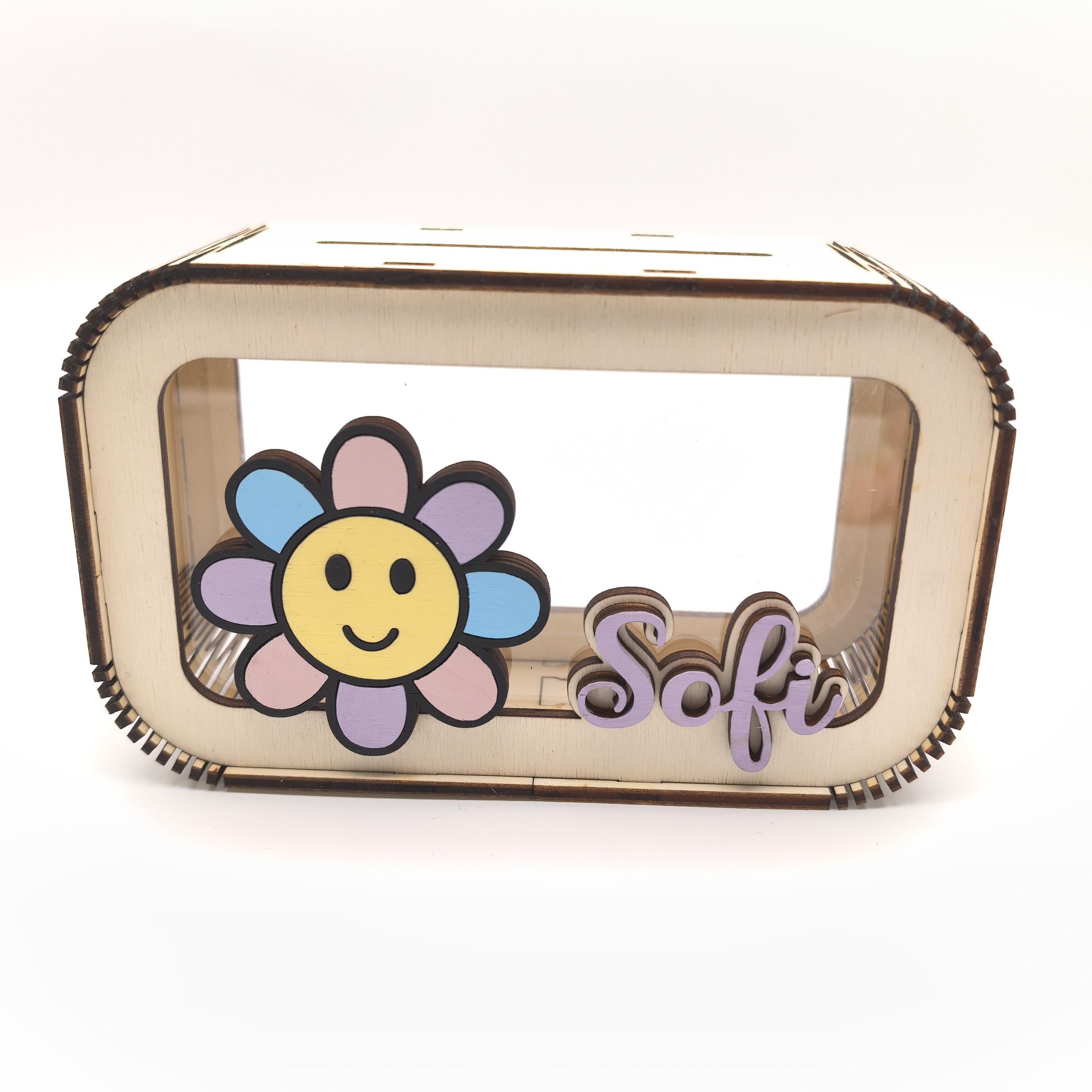 Blumen Spardose personalisiert mit Namen in Wunschfarben, Sparbüchse, Sparschwein, Geldgeschenk, Geschenk Geburt, Taufe, Geburtstag, Daisy