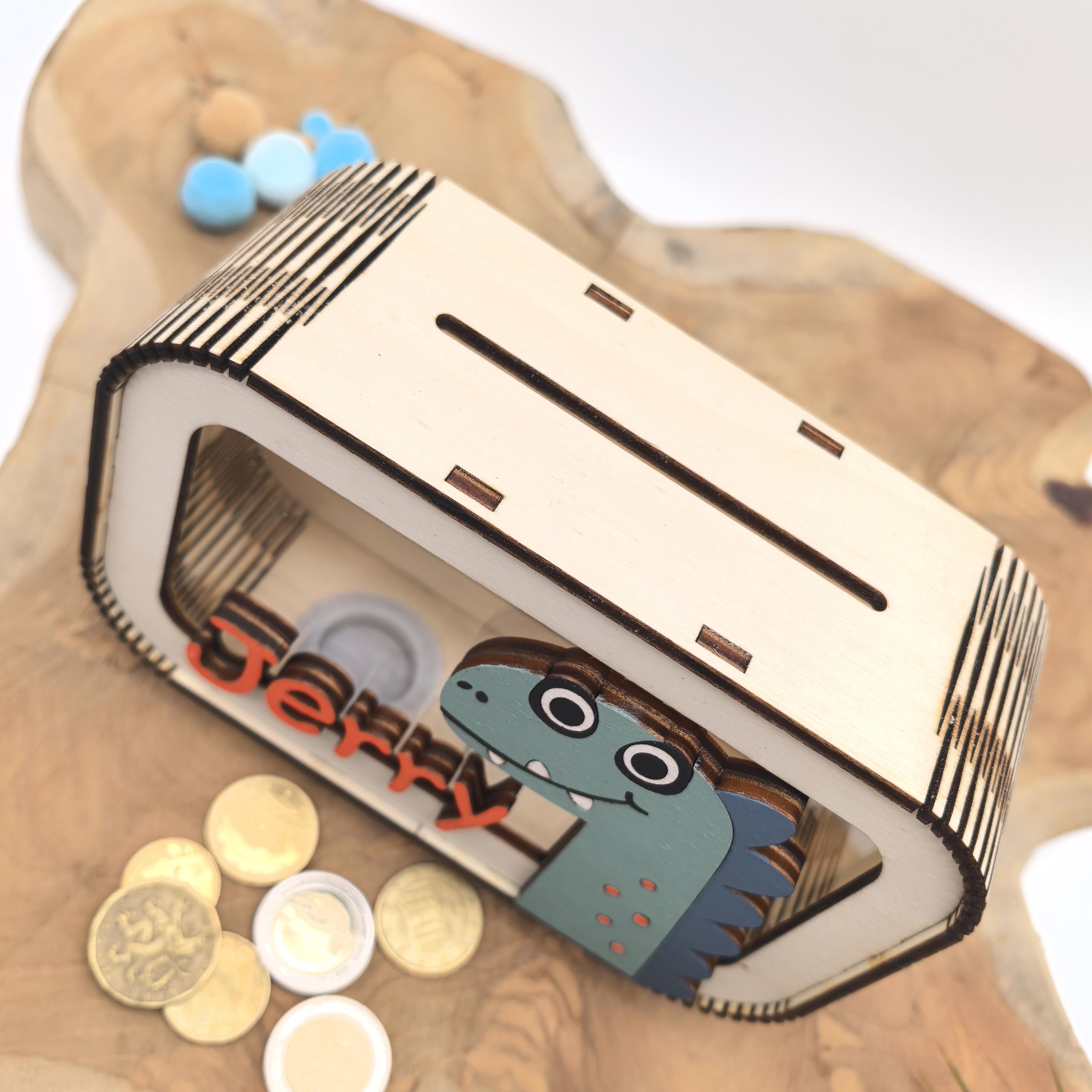 Dino Spardose personalisiert mit Namen in Wunschfarben, Sparbüchse, Sparschwein, Geldgeschenk, Geschenk Geburt, Taufe Geburtstag Dinosaurier