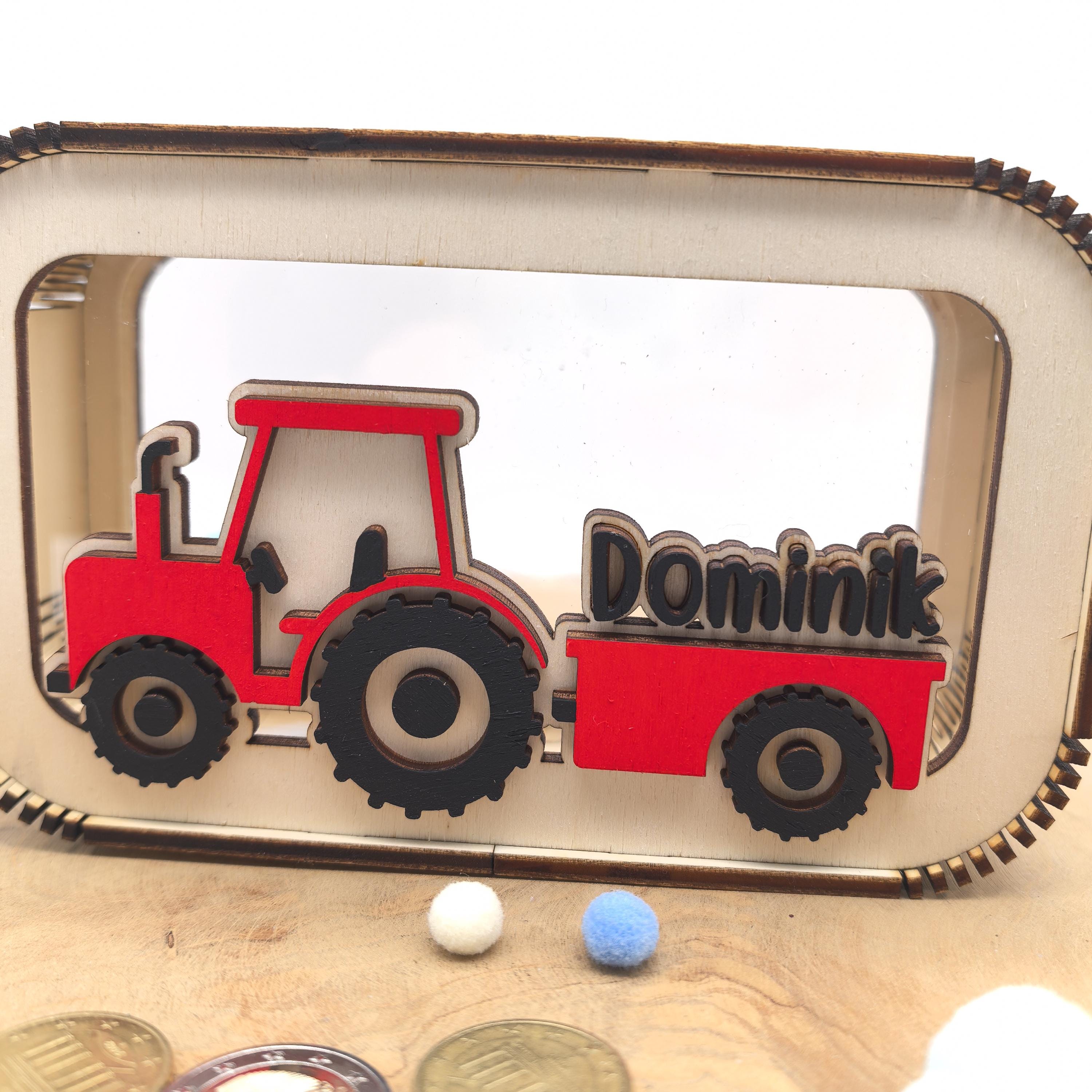 Traktor Spardose personalisiert mit Namen in Wunschfarben, Sparbüchse, Sparschwein, Geldgeschenk, Geschenk Geburt, Taufe, Geburtstag Trecker