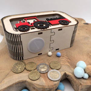 Traktor Spardose personalisiert mit Namen in Wunschfarben, Sparbüchse, Sparschwein, Geldgeschenk, Geschenk Geburt, Taufe, Geburtstag Trecker