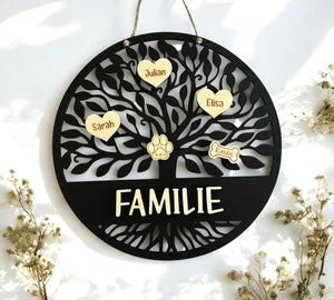 personalisierter Türkranz Baum des Lebens mit Familiennamen, Geschenk Hochzeit, Einzug, Türschild, Haustier, Familienstammbaum