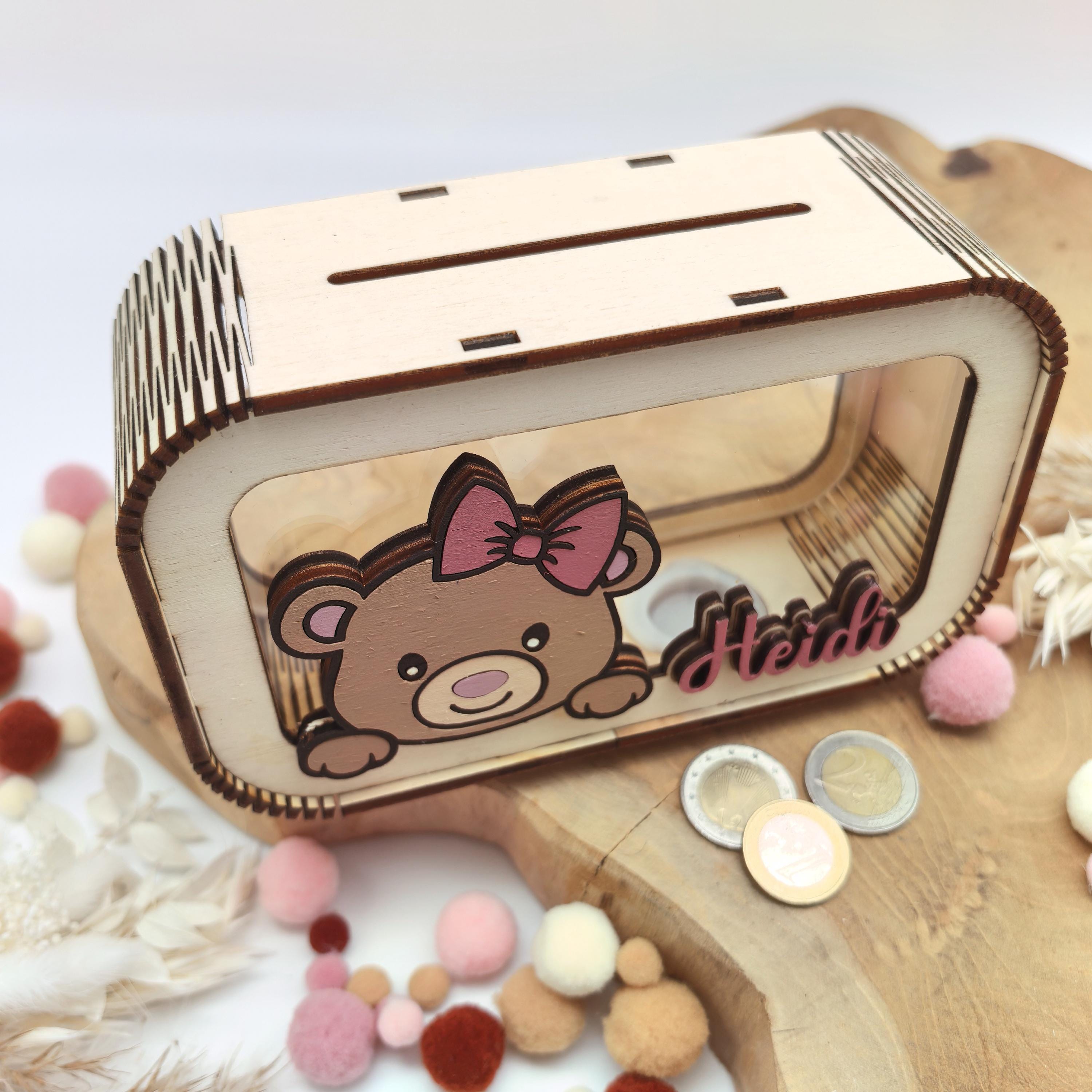 Bär Spardose personalisiert mit Namen in Wunschfarben, Sparbüchse, Sparschwein, Geldgeschenk, Geschenk Geburt, Taufe, Geburtstag, Teddy