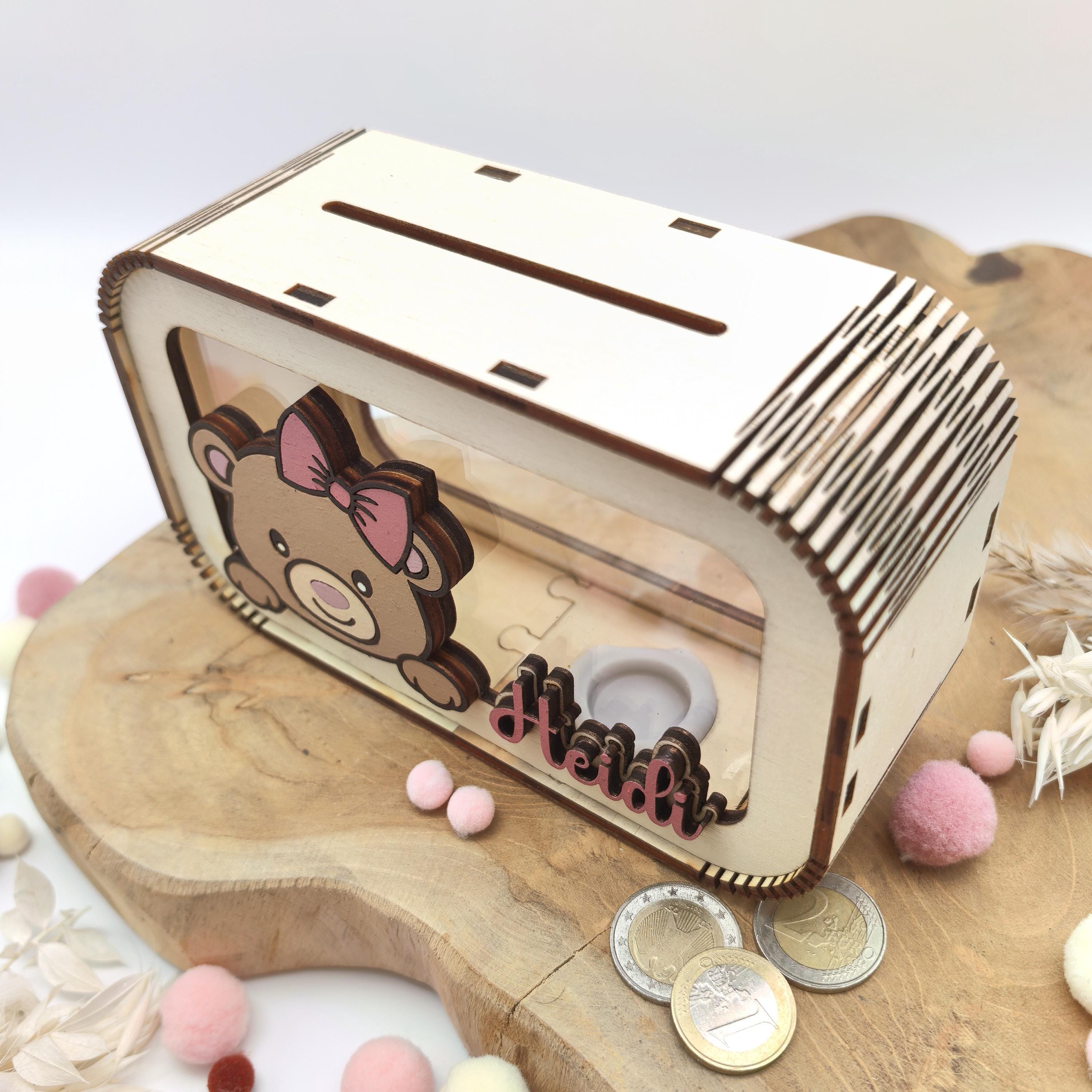 Bär Spardose personalisiert mit Namen in Wunschfarben, Sparbüchse, Sparschwein, Geldgeschenk, Geschenk Geburt, Taufe, Geburtstag, Teddy