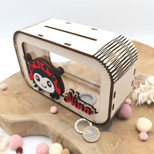 Marienkäfer Spardose personalisiert mit Namen in Wunschfarben, Sparbüchse, Sparschwein, Geldgeschenk, Geschenk Geburt, Taufe, Geburtstag