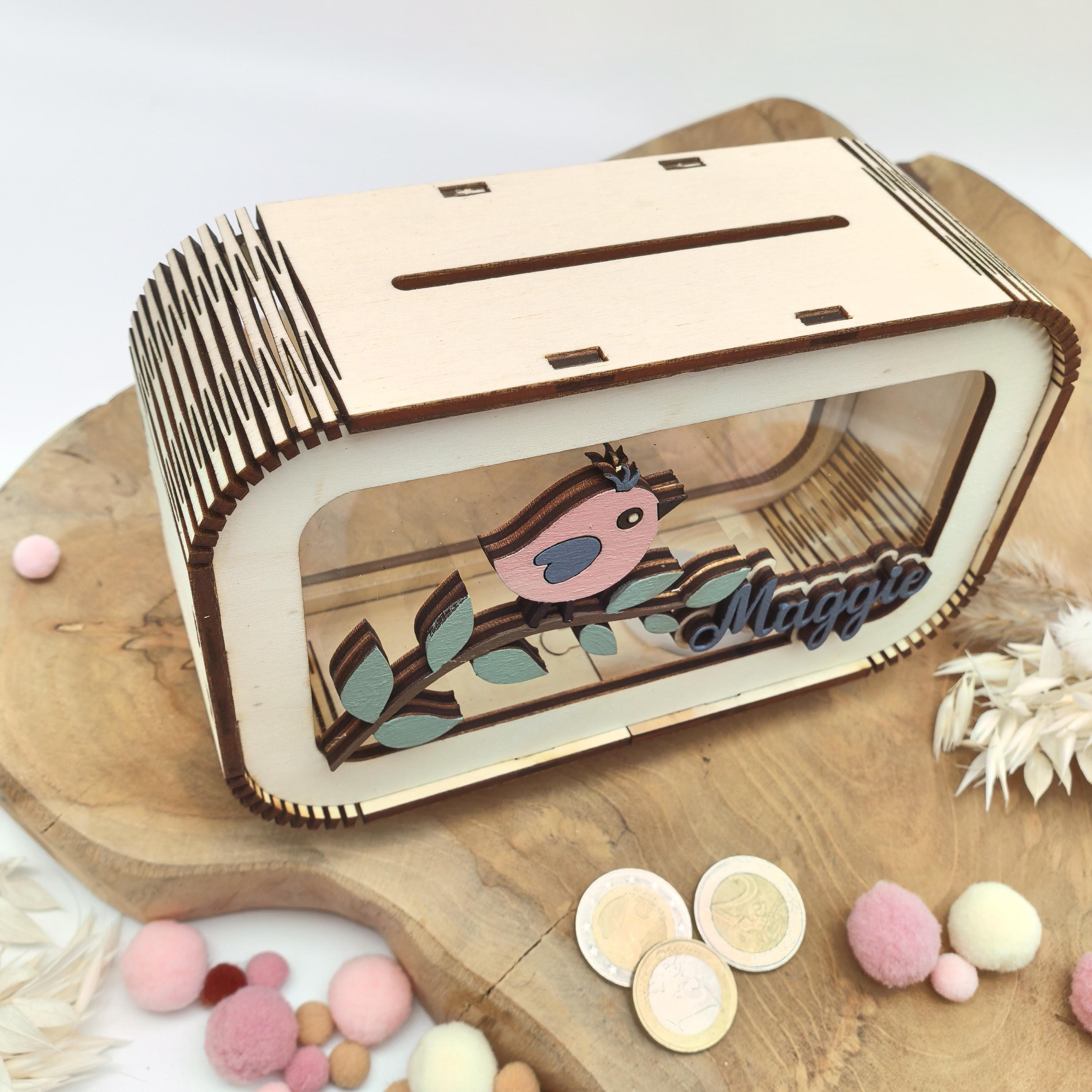 Spardose Vogel personalisiert mit Namen in Wunschfarben, Sparbüchse, Sparschwein, Geldgeschenk, Geschenk Geburt, Taufe, Geburtstag, Häschen