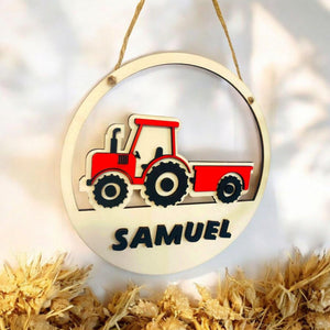 Türschild Traktor personalisiert fürs Kinderzimmer, gefertigt in Wunschfarben, Geschenk Taufe, Geburt, Kindergeburtstag Trecker Namensschild