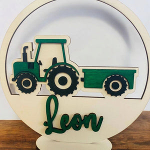 Türschild Traktor personalisiert fürs Kinderzimmer, gefertigt in Wunschfarben, Geschenk Taufe, Geburt, Kindergeburtstag Trecker Namensschild
