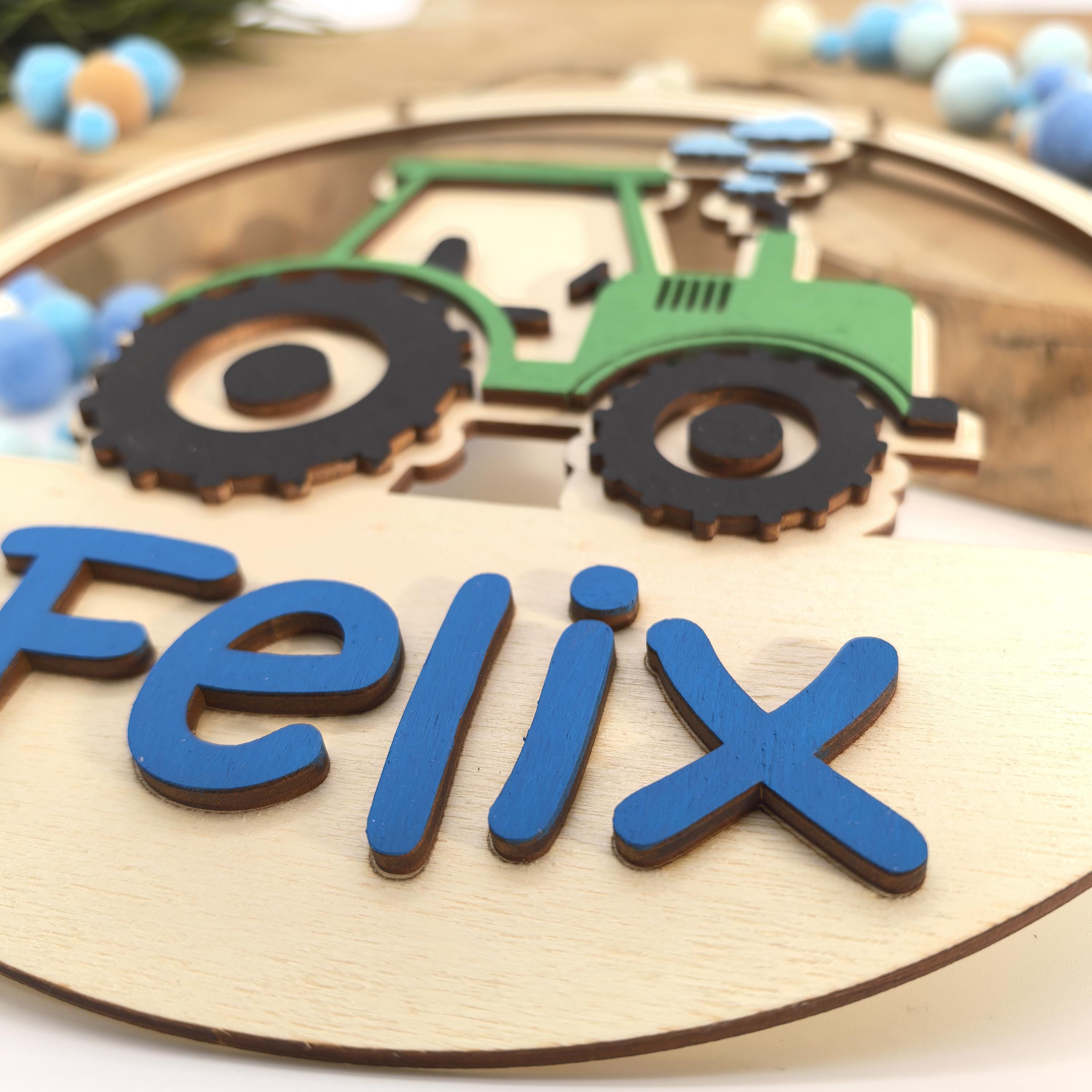 Türschild Traktor personalisiert fürs Kinderzimmer, gefertigt in Wunschfarben, Geschenk Taufe, Geburt, Kindergeburtstag Trecker Namensschild
