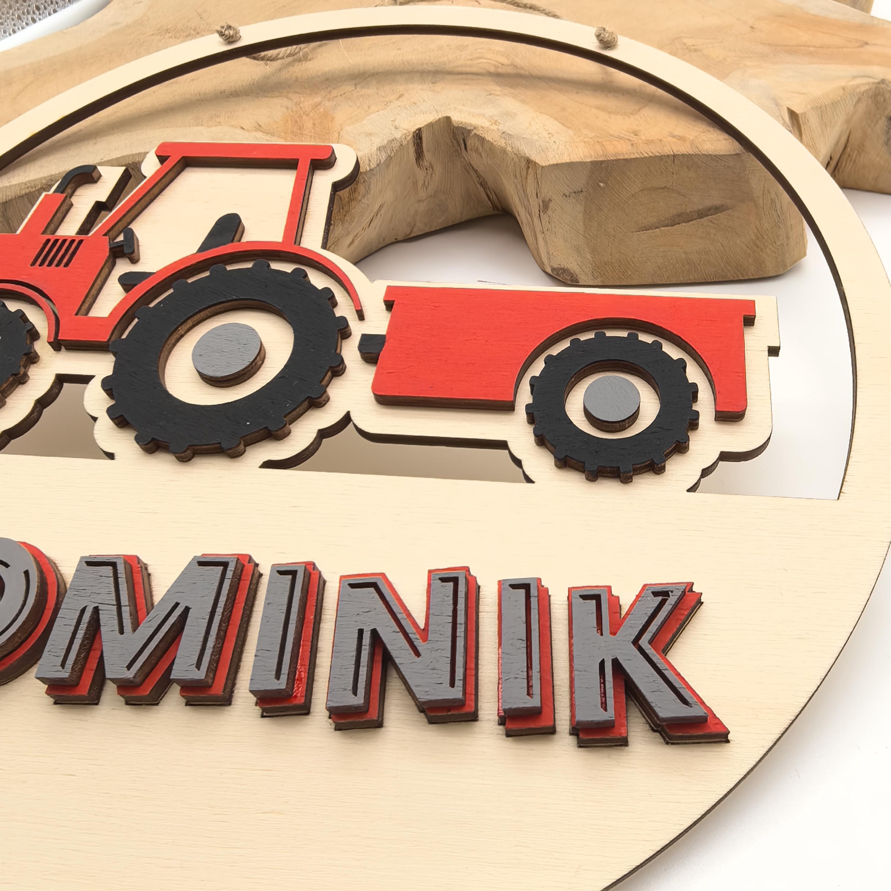Türschild Traktor personalisiert fürs Kinderzimmer, gefertigt in Wunschfarben, Geschenk Taufe, Geburt, Kindergeburtstag Trecker Namensschild