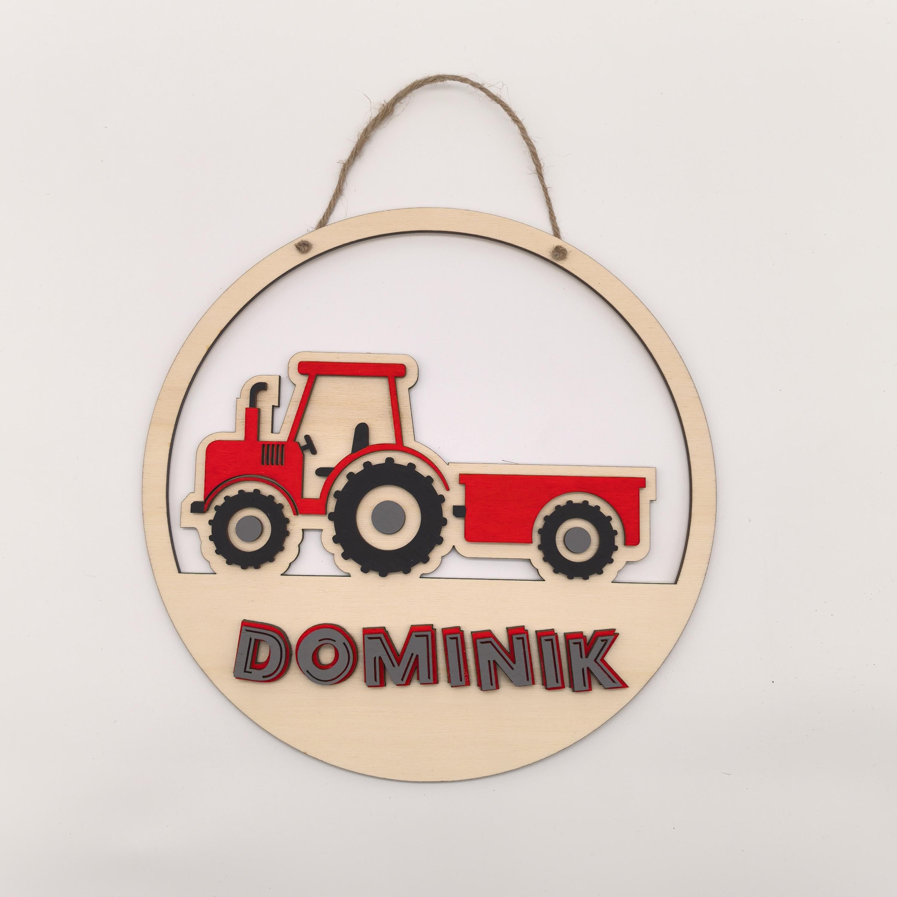 Türschild Traktor personalisiert fürs Kinderzimmer, gefertigt in Wunschfarben, Geschenk Taufe, Geburt, Kindergeburtstag Trecker Namensschild