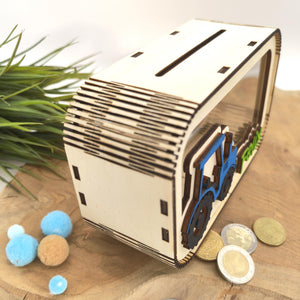 Traktor Spardose personalisiert mit Namen in Wunschfarben, Sparbüchse, Sparschwein, Geldgeschenk, Geschenk Geburt, Taufe, Geburtstag Trecker