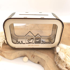 Spardose Hochzeitsgeschenk personalisiert mit Name und Datum, Geldgeschenk, Sparschwein Geburtstagsgeschenk Freundin Ehefrau Einzugsgeschenk