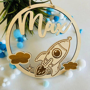 Personalisiertes Raketen Türschild, Namensschild, Kinderzimmer, Geburtstagsgeschenk, Deko Geschenk Taufe Geburt, Weltall, Astronaut