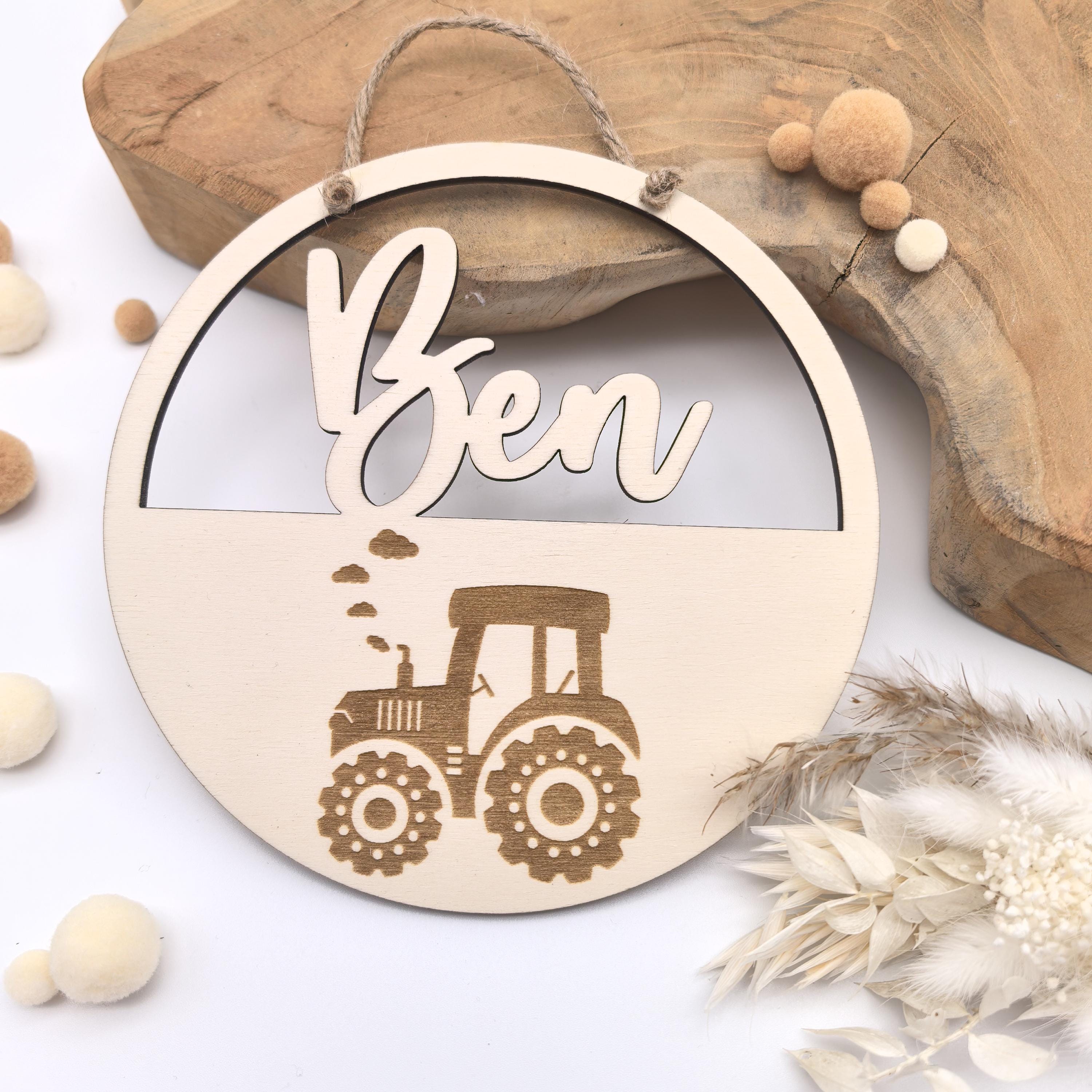 Türschild Traktor personalisiert fürs Kinderzimmer, gefertigt in Wunschfarben, Geschenk Taufe, Geburt, Kindergeburtstag Trecker Namensschild