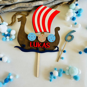 personalisierter Wikinger Caketopper mit Geburtstags Zahl, gefertigt in deinen Wunschfarben, Cake Topper, Tortenstecker, Kindergeburtstag