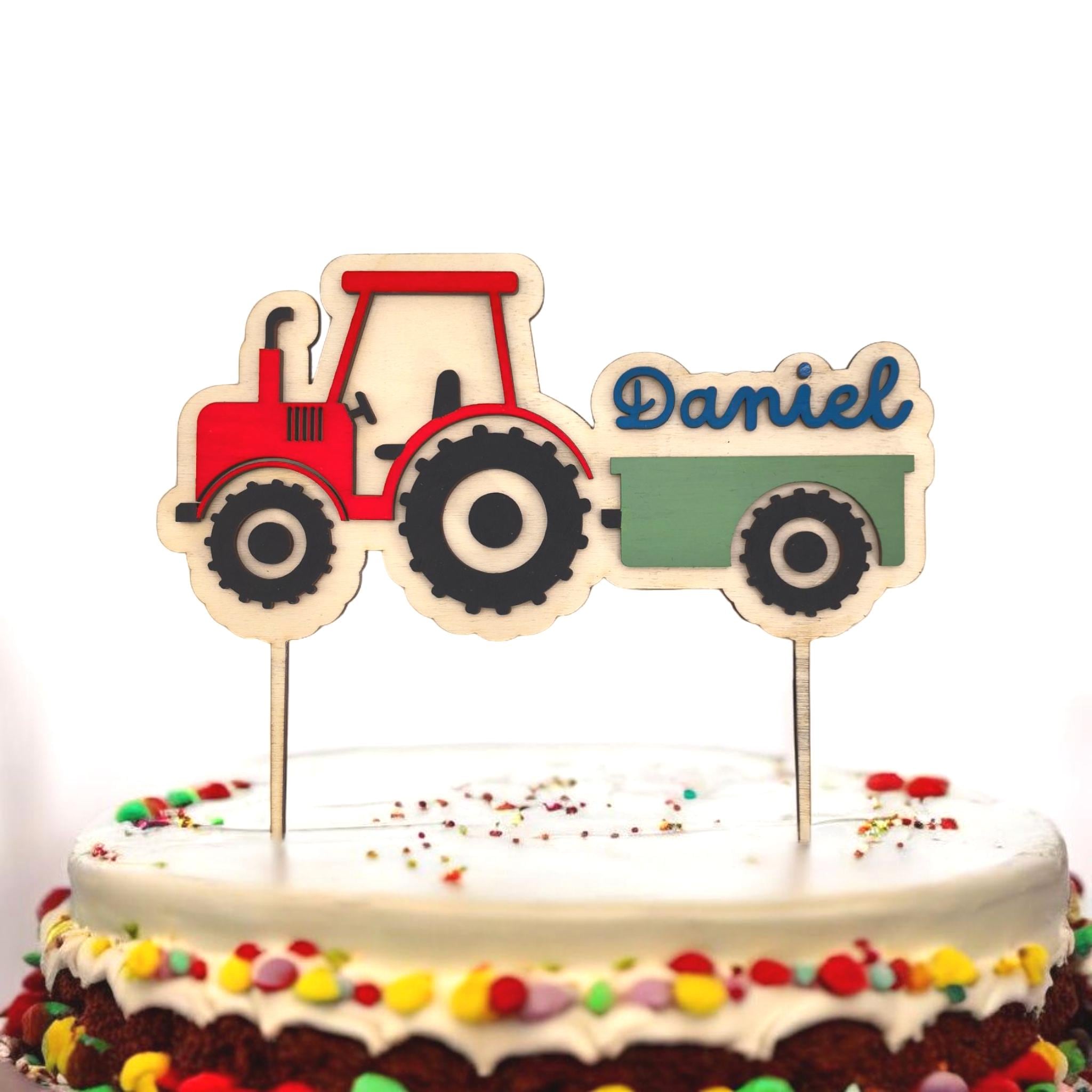 personalisierter Traktor Caketopper mit Geburtstags Zahl, gefertigt in deinen Wunschfarben, Cake Topper, Tortenstecker, Kindergeburtstag