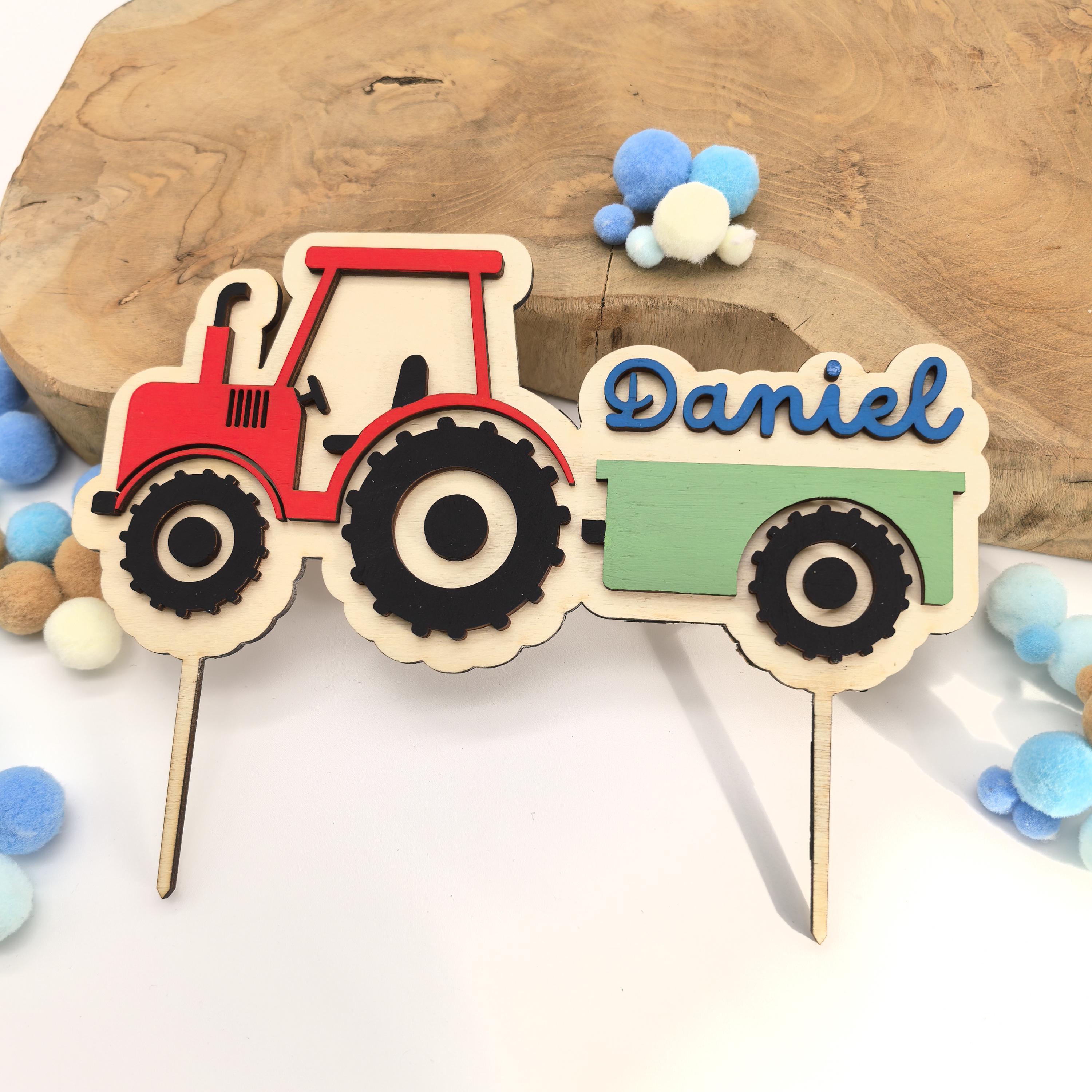 personalisierter Traktor Caketopper mit Geburtstags Zahl, gefertigt in deinen Wunschfarben, Cake Topper, Tortenstecker, Kindergeburtstag