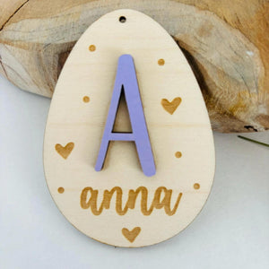 personalisiertes Osterei in Wunschfarbe, Osterdeko Holz, Oster Anhänger personalisiert, Osterkörbchen Kinder, Kleine Ostergeschenke