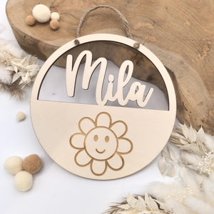 Türschild personalisiert fürs Kinderzimmer, Geburtstagsgeschenk, Deko, Geschenk Taufe, Geburt, Kindergeburtstag, Namensschild, süße Blume