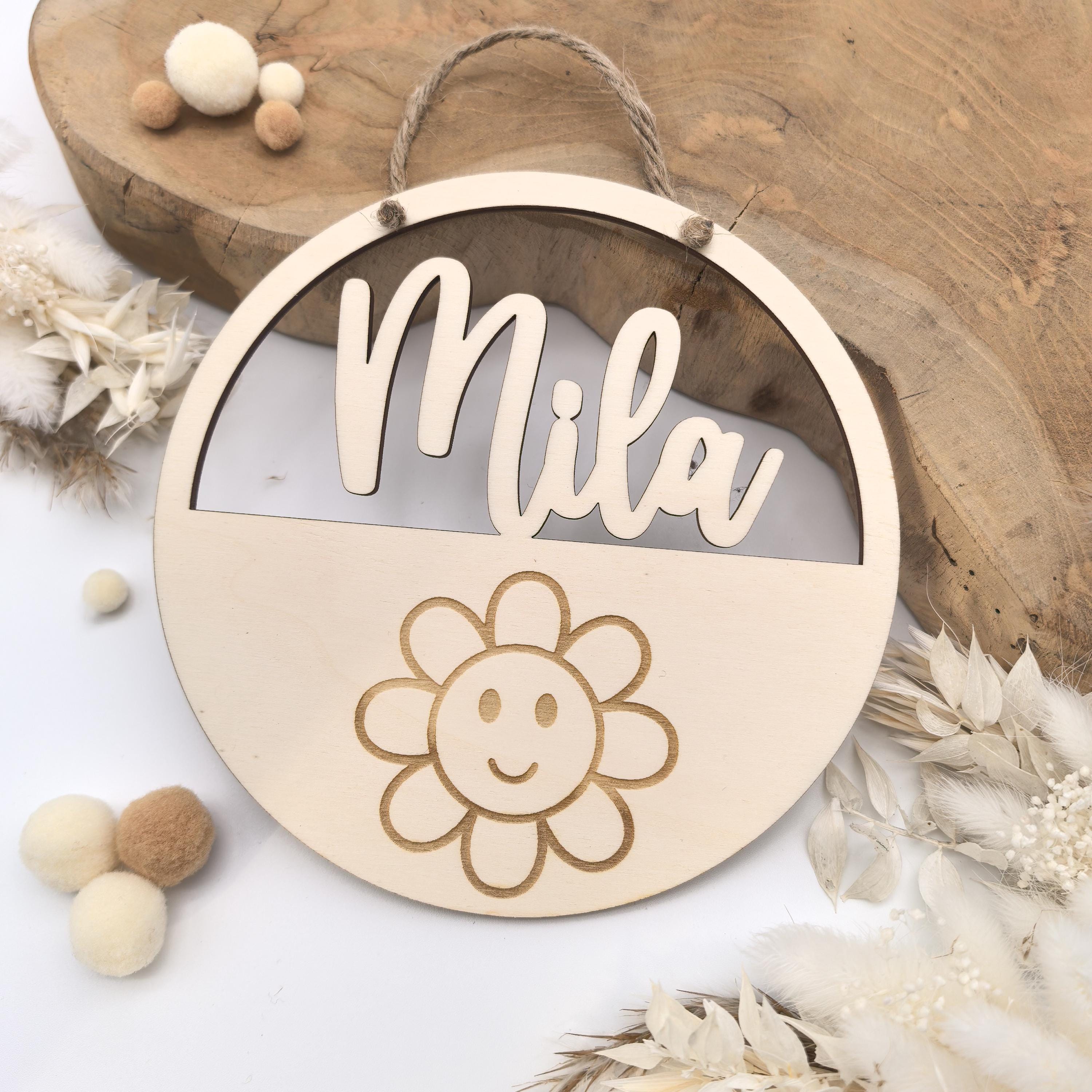 Türschild personalisiert fürs Kinderzimmer, Geburtstagsgeschenk, Deko, Geschenk Taufe, Geburt, Kindergeburtstag, Namensschild, süße Blume