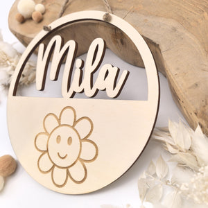 Türschild personalisiert fürs Kinderzimmer, Geburtstagsgeschenk, Deko, Geschenk Taufe, Geburt, Kindergeburtstag, Namensschild, süße Blume