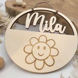 Türschild personalisiert fürs Kinderzimmer, Geburtstagsgeschenk, Deko, Geschenk Taufe, Geburt, Kindergeburtstag, Namensschild, süße Blume
