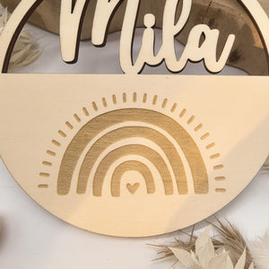Regenbogen Türschild personalisiert fürs Kinderzimmer, Geburtstagsgeschenk, Deko, Geschenk Taufe, Geburt, Kindergeburtstag, Namensschild