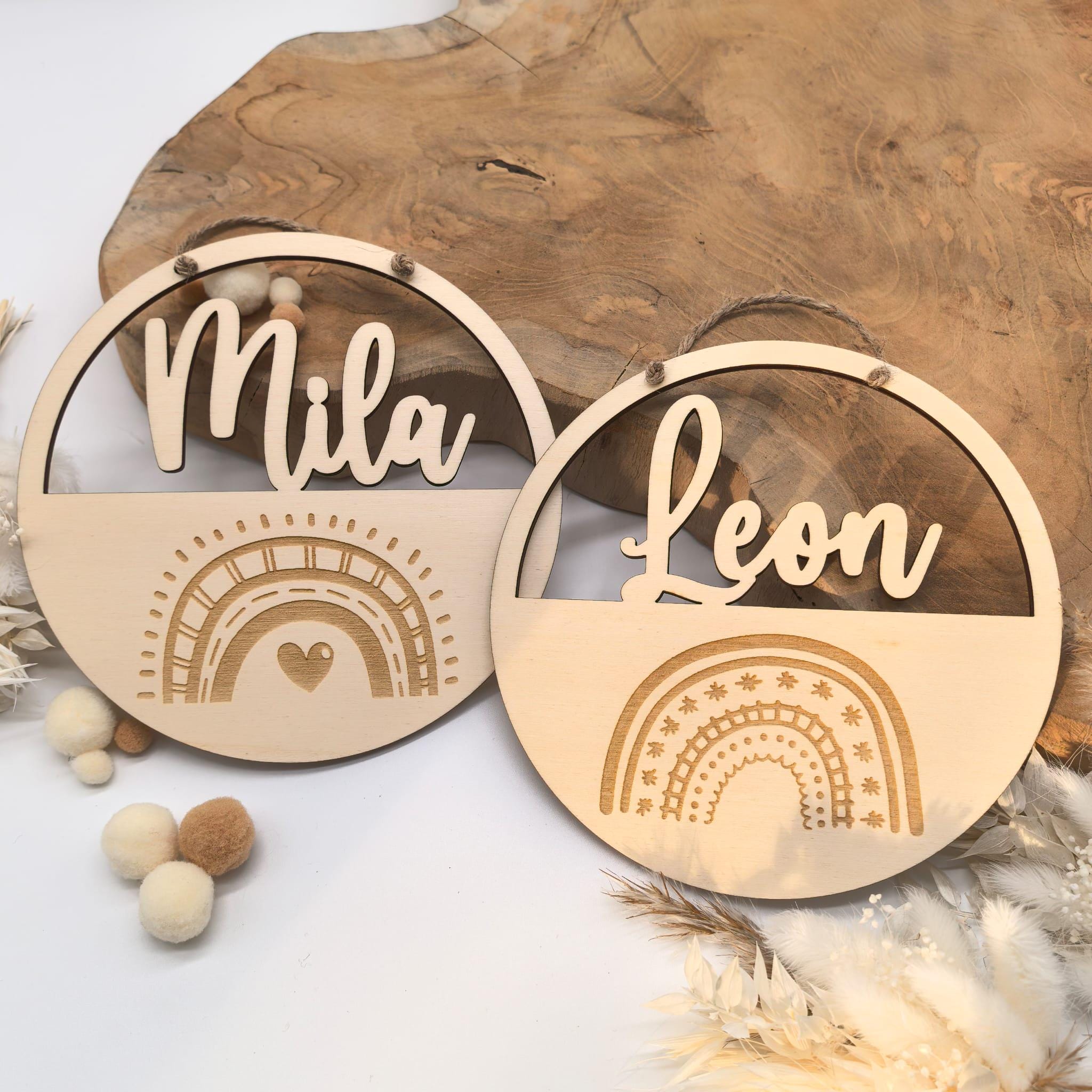 Regenbogen Türschild personalisiert fürs Kinderzimmer, Geburtstagsgeschenk, Deko, Geschenk Taufe, Geburt, Kindergeburtstag, Namensschild