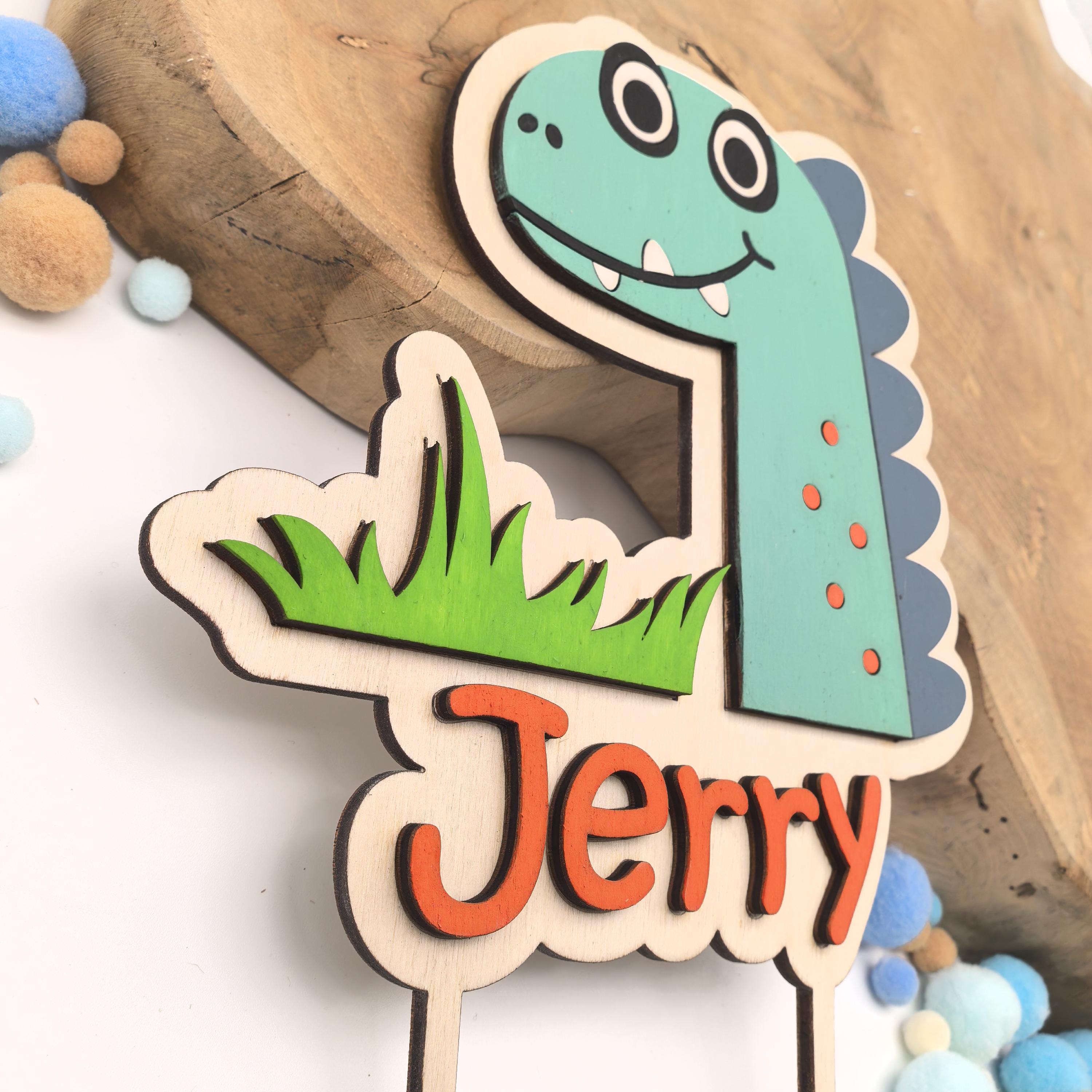 personalisierter Dinosaurier Caketopper mit Geburtstags Zahl, gefertigt in deinen Wunschfarben, Cake Topper, Tortenstecker, Kindergeburtstag