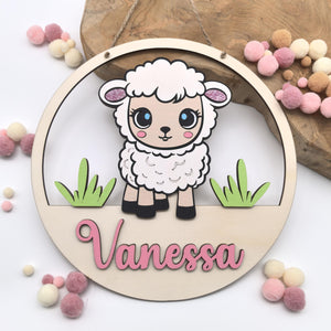 Süßes Schaf Türschild personalisiert fürs Kinderzimmer, gefertigt in Wunschfarben, Geschenk Taufe, Geburt, Kindergeburtstag, Schäfchen