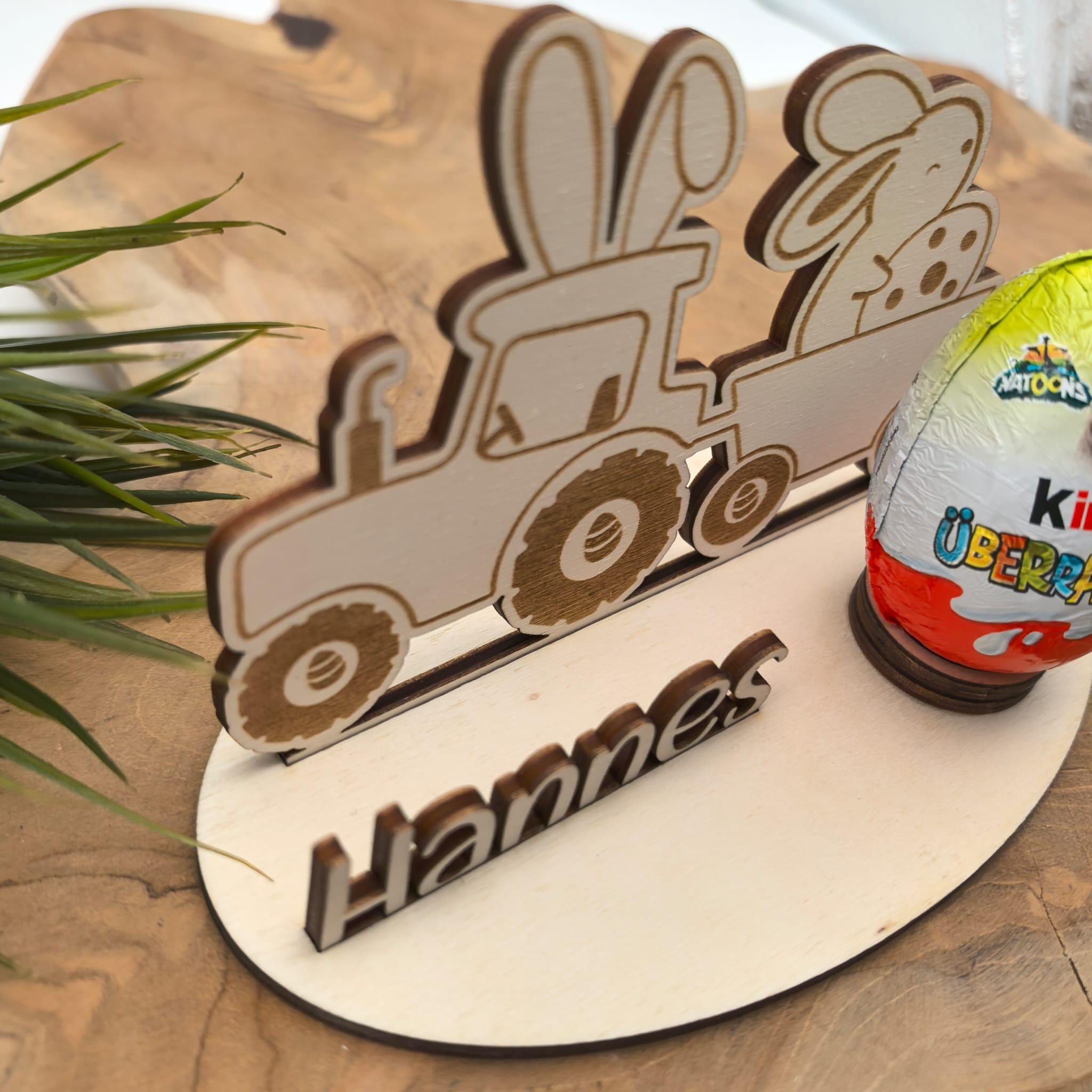 Ü-Ei Traktor Eierhalter personalisiert aus Holz Halterung , Ostern, Geschenk, Ostergeschenk, Überraschungsei, Ostergeschenk, Ostergeschenk