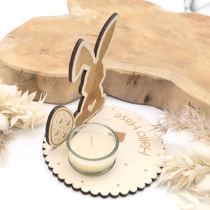 Osterhase Teelichthalter personalisiert mit deinem Text / Name, inklusive Glas Teelichthalter, Tischdeko, Kerzenständer, Osterdeko, Ostern