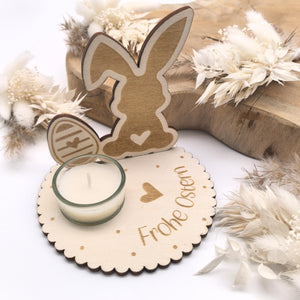 Osterhase Teelichthalter personalisiert mit deinem Text / Name, inklusive Glas Teelichthalter, Tischdeko, Kerzenständer, Osterdeko, Ostern