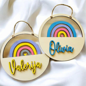 Regenbogen Türschild personalisiert, gefertigt in Wunschfarben, Geburtstagsgeschenk, Geschenk Taufe, Geburt, Kindergeburtstag, Namensschild
