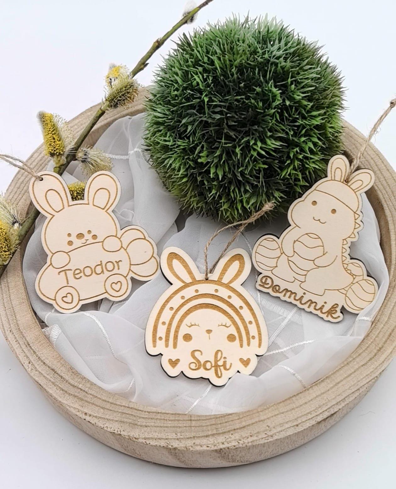 Ostereier zum aufhängen, Osteranhänger, Ostergeschenk personalisiert, Geschenkanhänger Ostern, Osterdeko Holz, Osterhase, Dino, Regenbogen