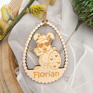 Ostereier zum aufhängen, Osteranhänger, Ostergeschenk personalisiert, Geschenkanhänger Ostern, Osterdeko Holz, Osterhase, Hase mit Blumen