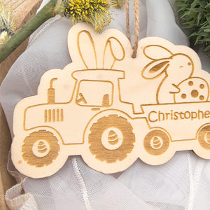 Traktor Ostereier zum aufhängen, Osteranhänger mit Bagger, Osterei Ostergeschenk personalisiert, Geschenkanhänger Ostern, Osterhase